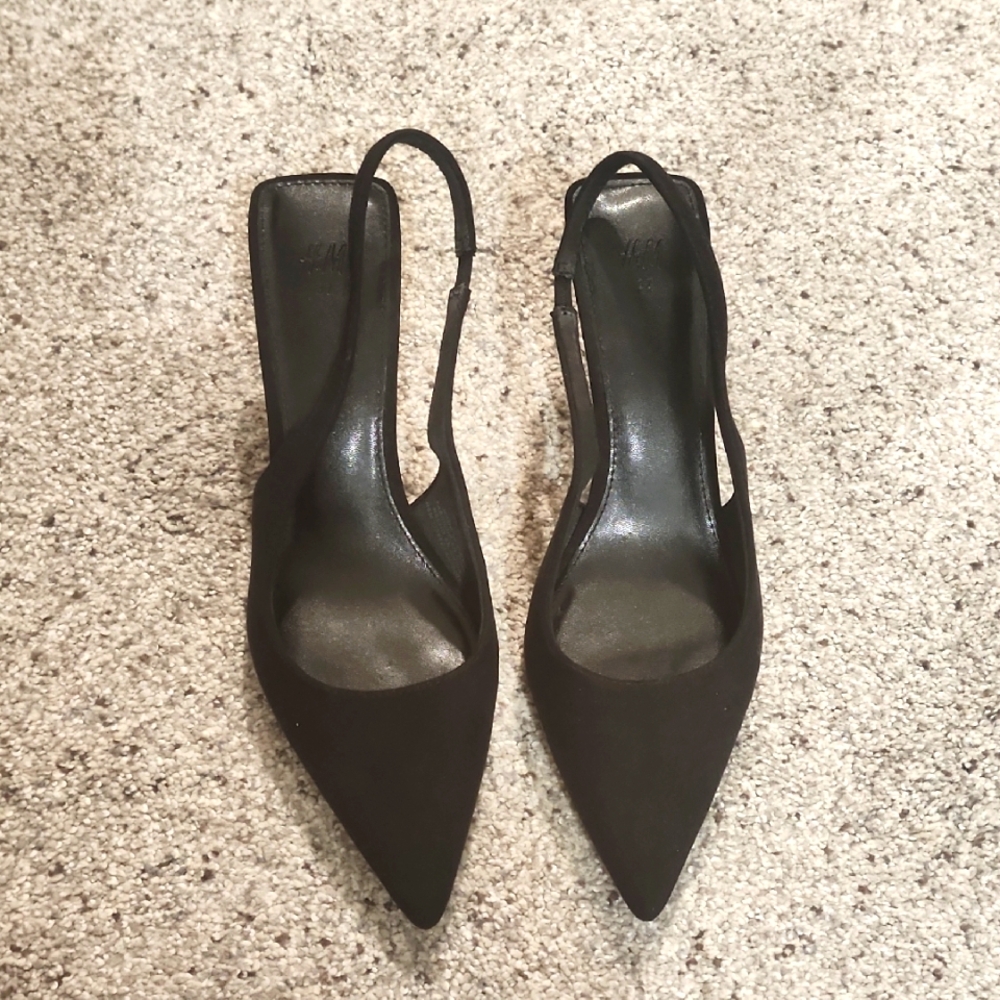 H&M Black Slingback Heels with Pointed Toe